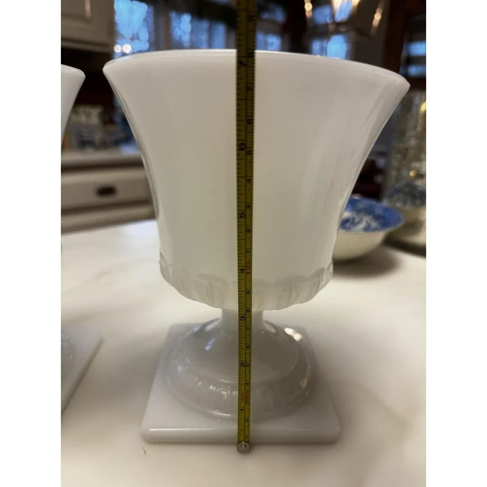 Vintage Pair  E. O. Brody Large Footed White Milk Glass Vase‎ Cleveland Ohio USA